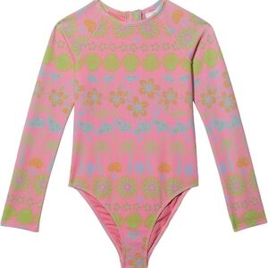 Roxy Kids Floral Rashguard Swimsuit- Pink and Green. Girls 3T. Twins